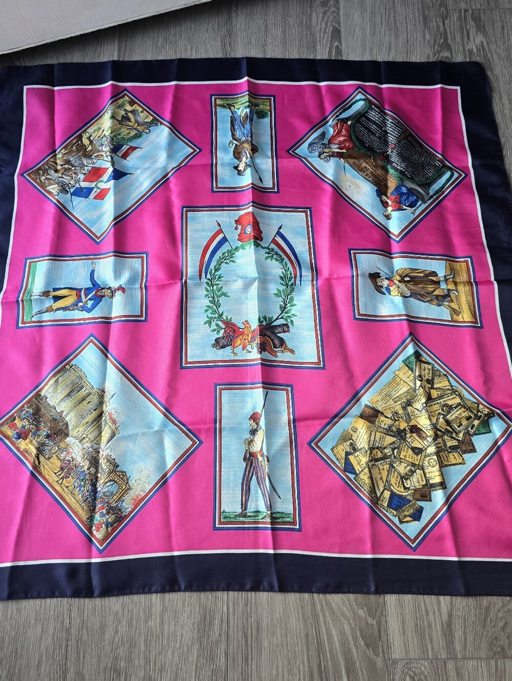 Vintage French Revolution Scarf Pink Bastille Liberty Bicentennial 1789 Square